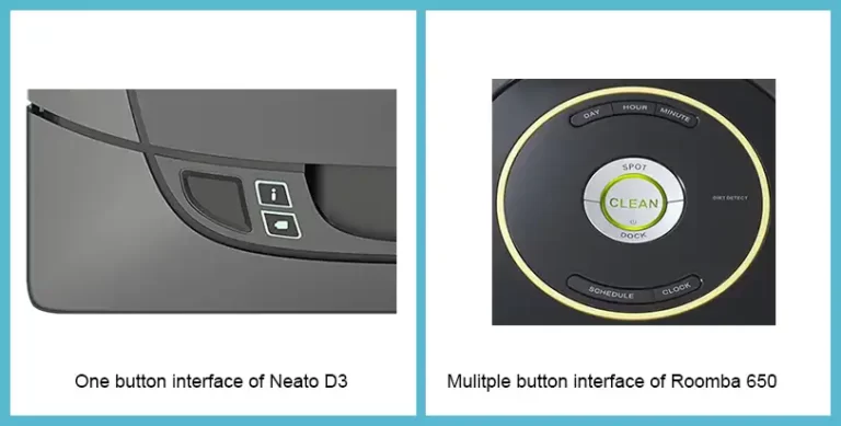 one button interface of neato d3 vs multiple button interface of roomba 650
